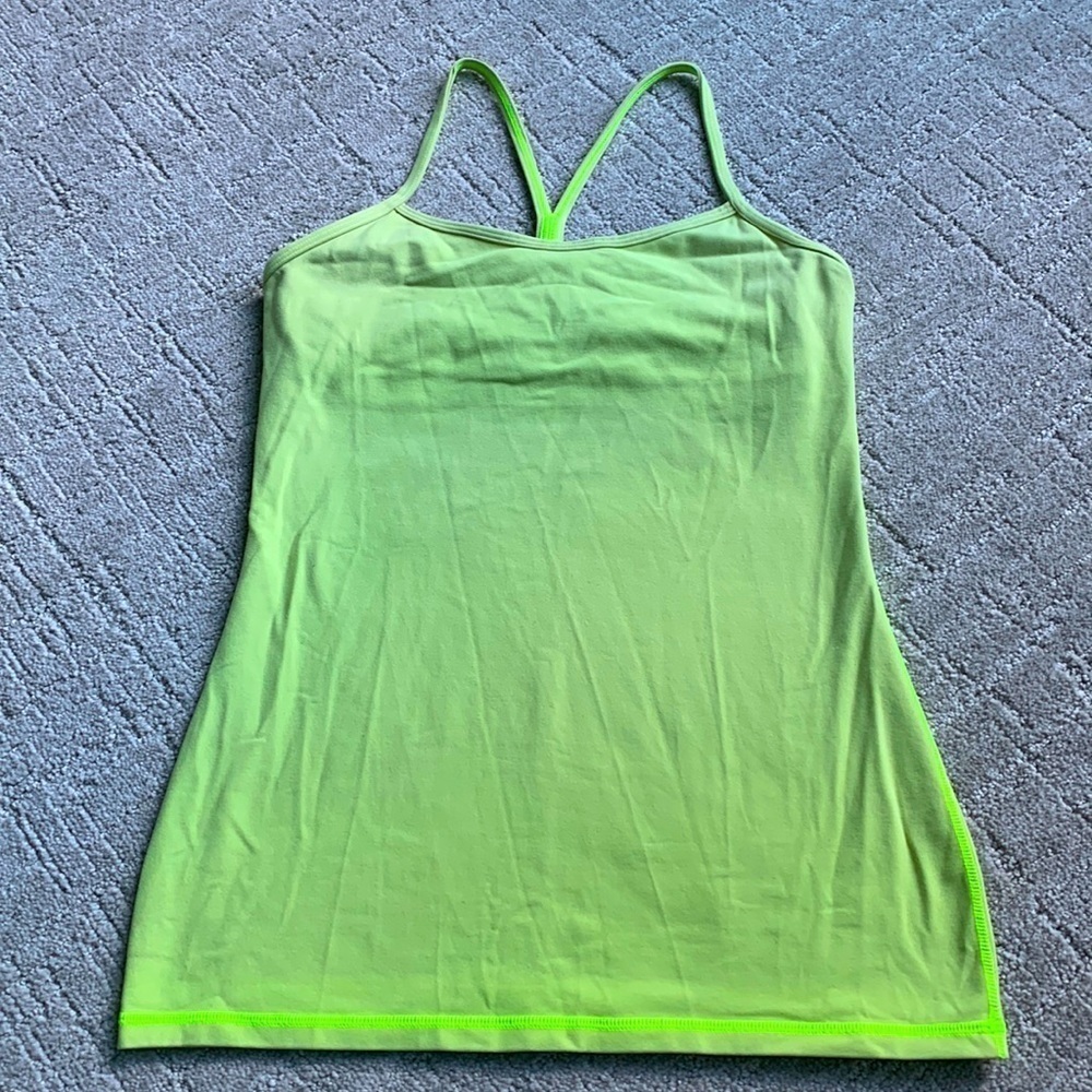 Lululemon Power Y Yoga Tank Top Shelf Bra Women 8 Neon Yellow Luon Coolmax